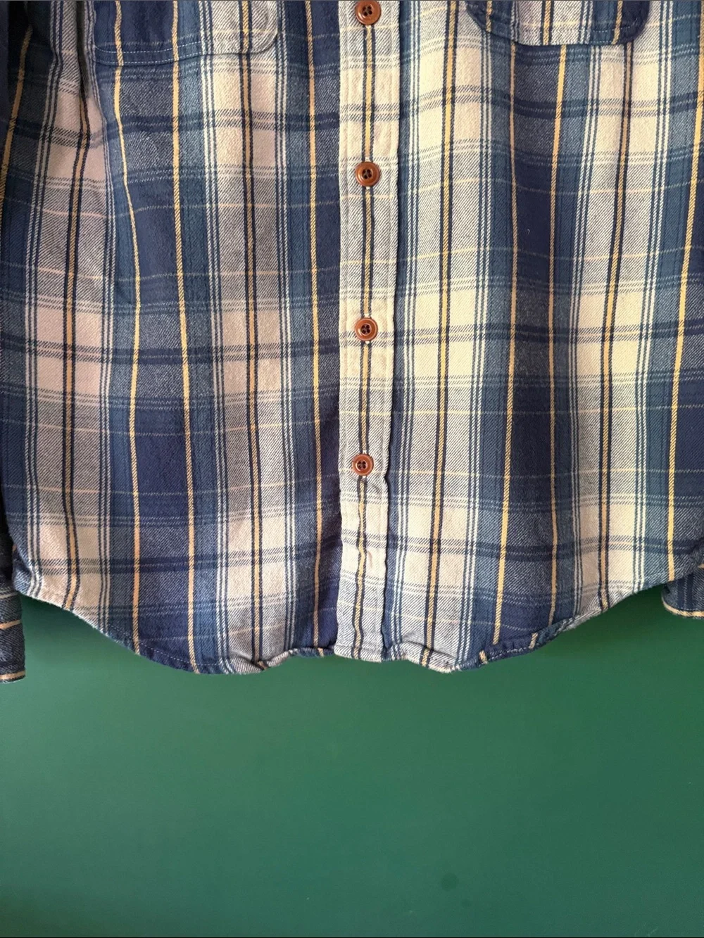 J. Crew Midweight Flannel Double Brushed Mens M Slim Blue, Cream & Yellow Plaid